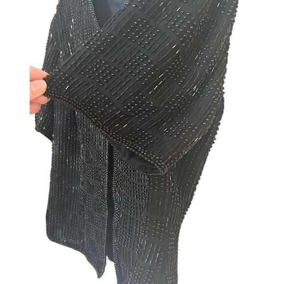 - Reggio- Black Beaded Jacket - Blouse - Checker pattern - eye hook- VTG - Picture 8 of 12